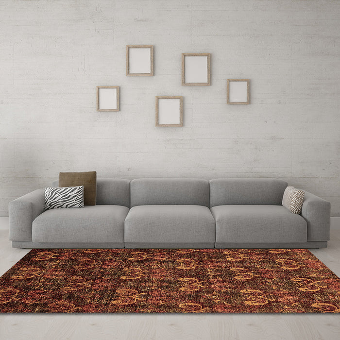 Machine Washable Abstract Brown Modern Rug in a Living Room,, wshabs468brn