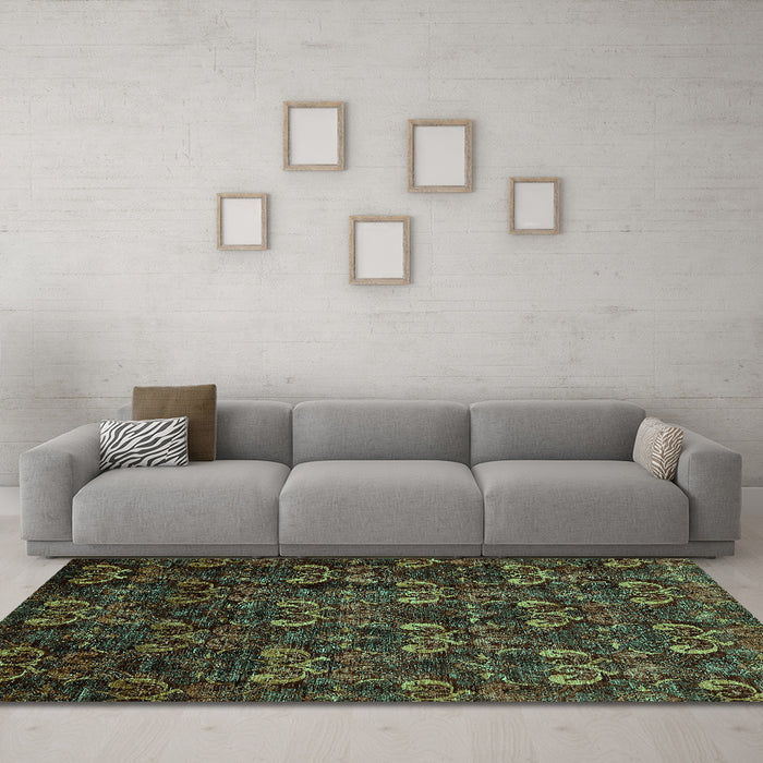 Machine Washable Abstract Turquoise Modern Area Rugs in a Living Room,, wshabs468turq