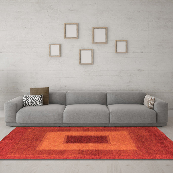 Machine Washable Abstract Orange Modern Area Rugs in a Living Room, wshabs4690org