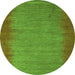 Round Machine Washable Abstract Green Modern Area Rugs, wshabs4697grn