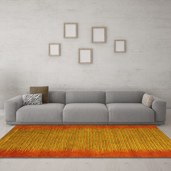 Machine Washable Abstract Yellow Modern Rug in a Living Room, wshabs4697yw