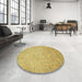 Round Abstract Bold Yellow Modern Rug in a Office, abs469