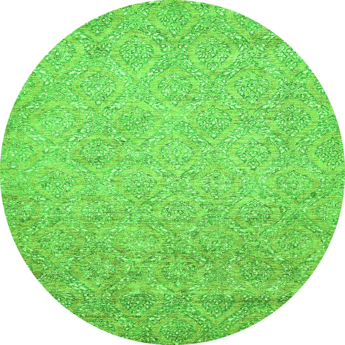 Round Machine Washable Abstract Green Modern Area Rugs, wshabs469grn