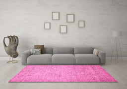 Machine Washable Abstract Pink Modern Rug in a Living Room, wshabs469pnk