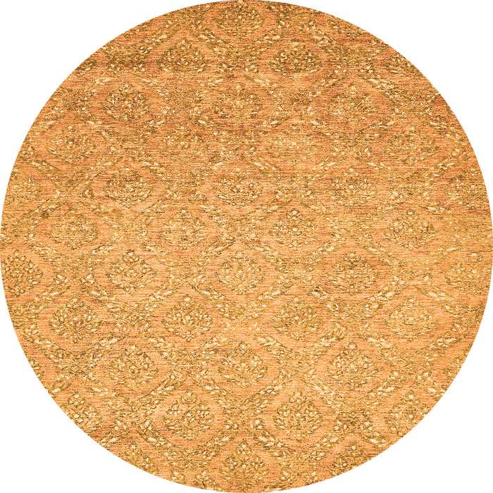 Round Machine Washable Abstract Orange Modern Area Rugs, wshabs469org