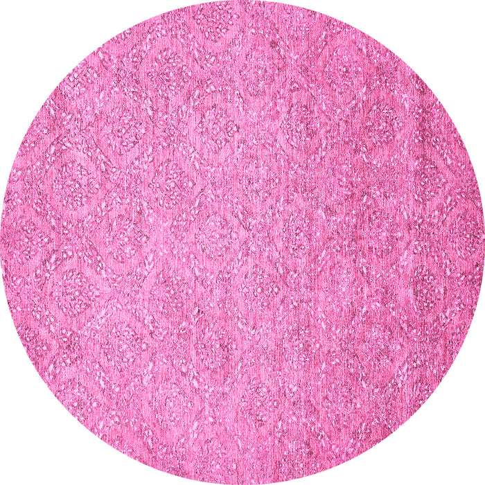 Round Machine Washable Abstract Pink Modern Rug, wshabs469pnk
