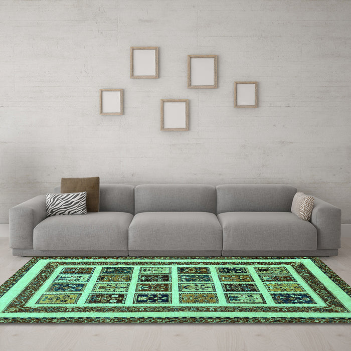 Machine Washable Abstract Turquoise Modern Area Rugs in a Living Room,, wshabs46turq
