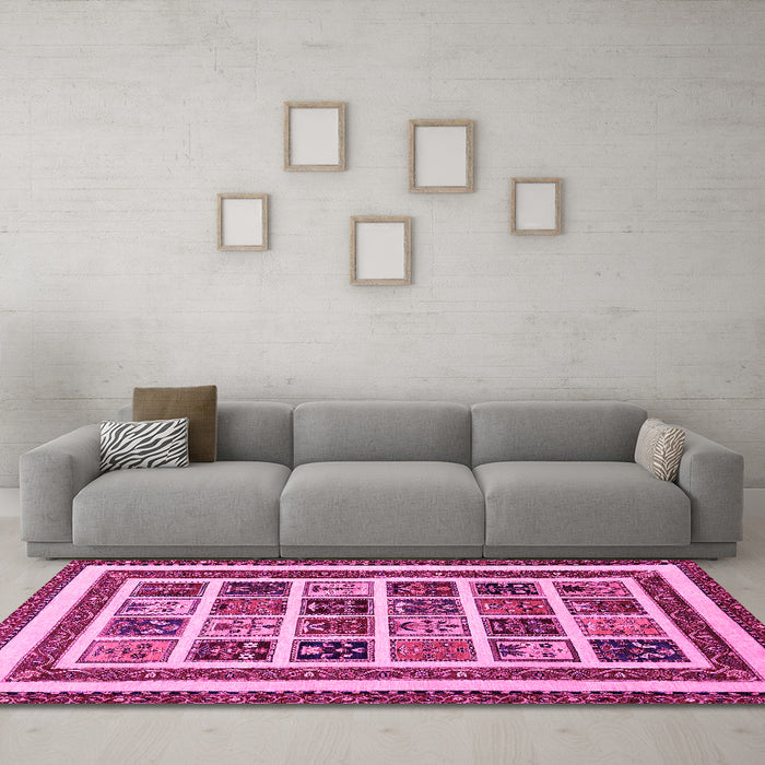 Machine Washable Abstract Pink Modern Rug in a Living Room, wshabs46pnk