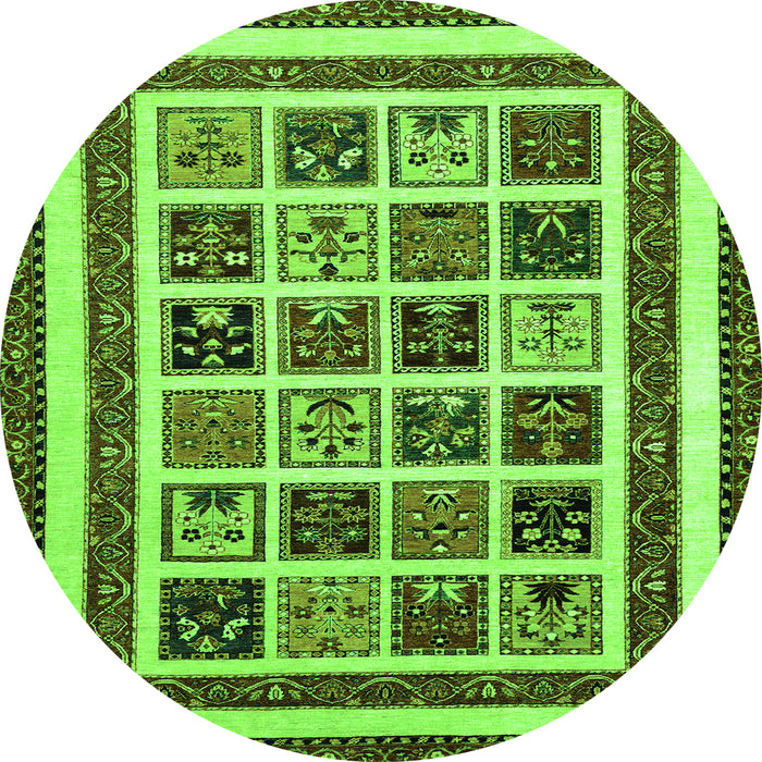 Round Machine Washable Abstract Green Modern Area Rugs, wshabs46grn