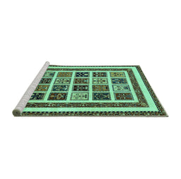 Sideview of Machine Washable Abstract Turquoise Modern Area Rugs, wshabs46turq