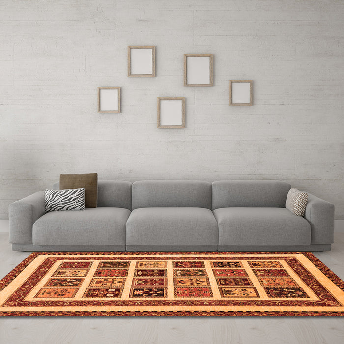 Machine Washable Abstract Orange Modern Area Rugs in a Living Room, wshabs46org
