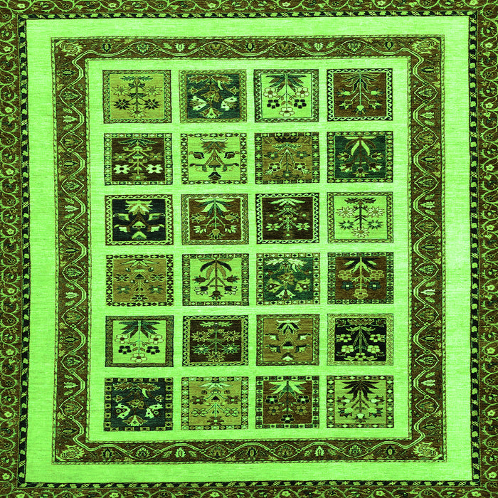 Square Machine Washable Abstract Green Modern Area Rugs, wshabs46grn