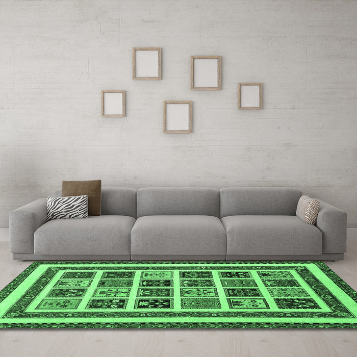 Machine Washable Abstract Emerald Green Modern Area Rugs in a Living Room,, wshabs46emgrn