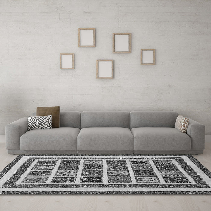 Machine Washable Abstract Gray Modern Rug in a Living Room,, wshabs46gry