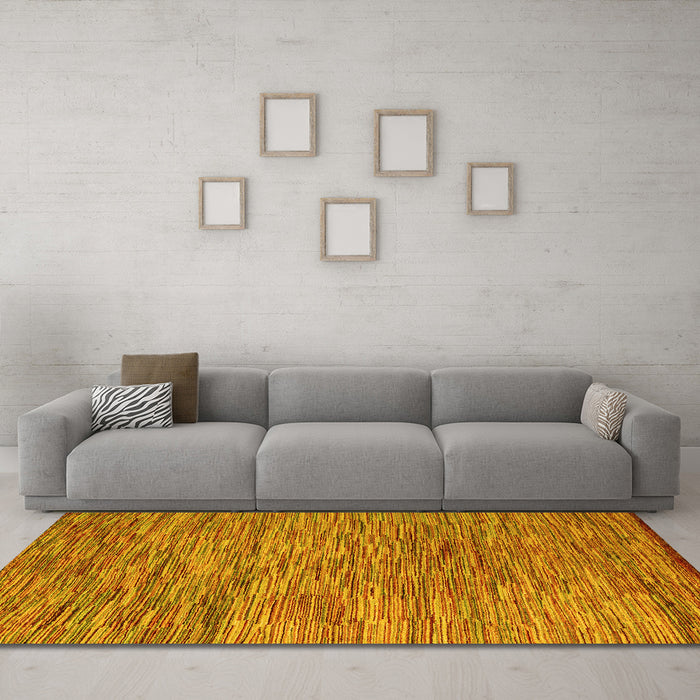 Machine Washable Abstract Yellow Modern Rug in a Living Room, wshabs4702yw
