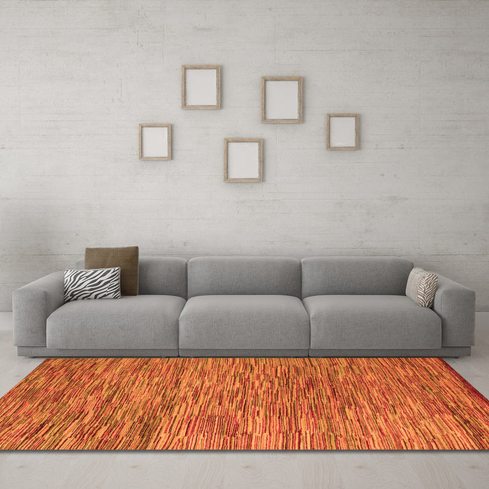 Machine Washable Abstract Orange Modern Area Rugs in a Living Room, wshabs4702org