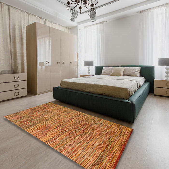 Abstract Yellow Modern Rug in a Bedroom, abs4702