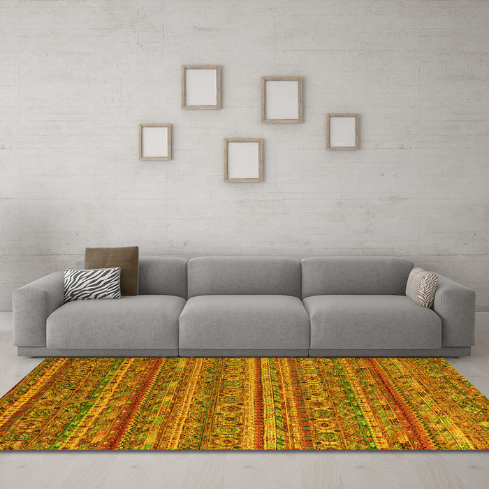 Machine Washable Abstract Yellow Modern Rug in a Living Room, wshabs4703yw