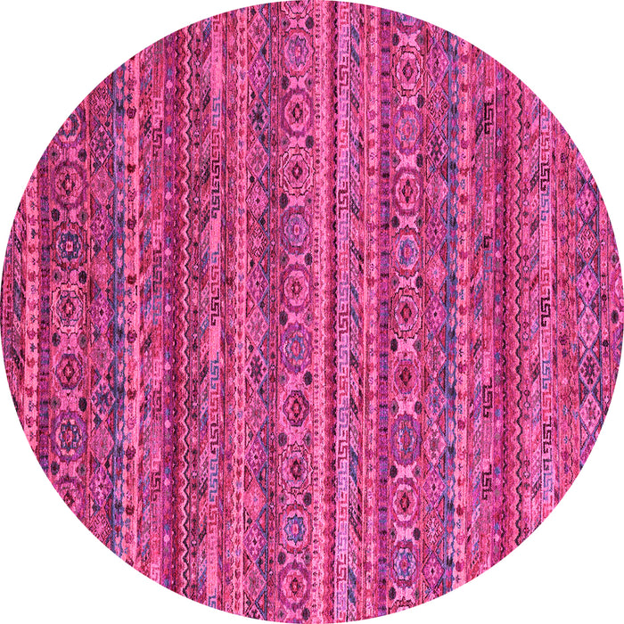 Round Machine Washable Abstract Pink Modern Rug, wshabs4703pnk