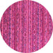 Round Machine Washable Abstract Pink Modern Rug, wshabs4703pnk