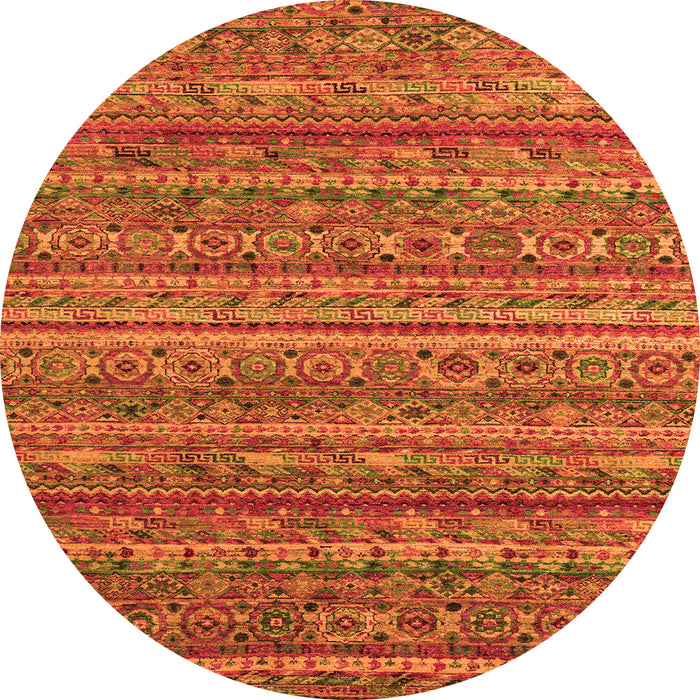 Round Machine Washable Abstract Orange Modern Area Rugs, wshabs4703org