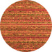 Round Machine Washable Abstract Orange Modern Area Rugs, wshabs4703org