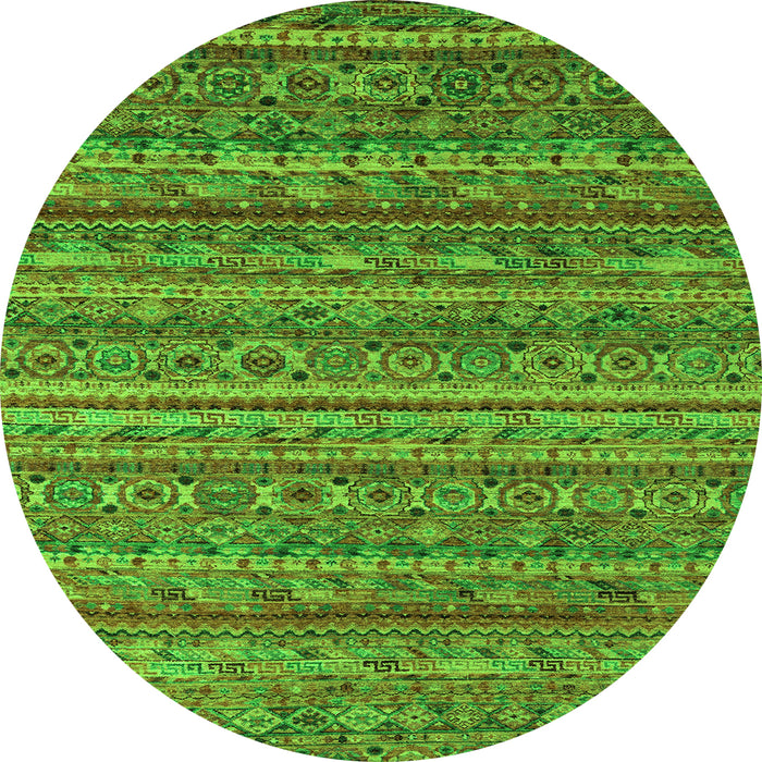 Round Machine Washable Abstract Green Modern Area Rugs, wshabs4703grn