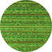 Round Machine Washable Abstract Green Modern Area Rugs, wshabs4703grn