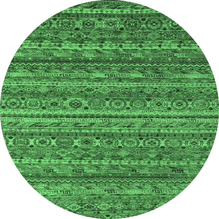 Round Machine Washable Abstract Emerald Green Modern Area Rugs, wshabs4703emgrn