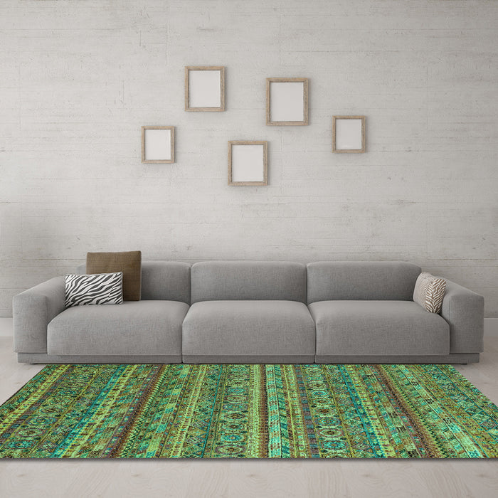 Machine Washable Abstract Turquoise Modern Area Rugs in a Living Room,, wshabs4703turq