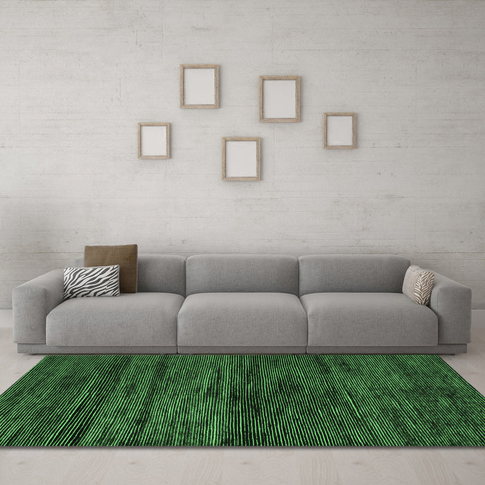 Machine Washable Abstract Emerald Green Modern Area Rugs in a Living Room,, wshabs4706emgrn