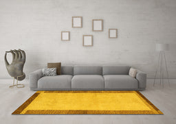 Machine Washable Abstract Yellow Modern Rug in a Living Room, wshabs4707yw