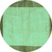 Round Abstract Turquoise Modern Rug, abs4707turq