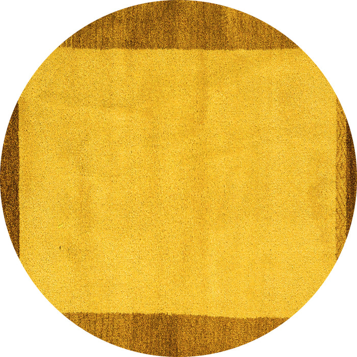 Round Machine Washable Abstract Yellow Modern Rug, wshabs4707yw