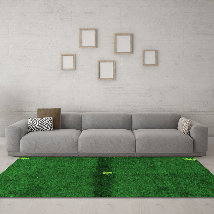 Machine Washable Abstract Green Modern Area Rugs in a Living Room,, wshabs4708grn