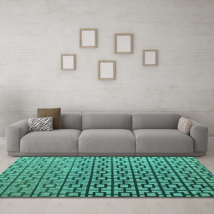 Machine Washable Abstract Turquoise Modern Area Rugs in a Living Room,, wshabs4709turq