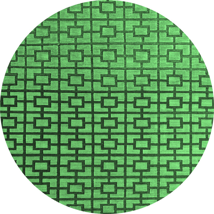 Round Machine Washable Abstract Emerald Green Modern Area Rugs, wshabs4709emgrn