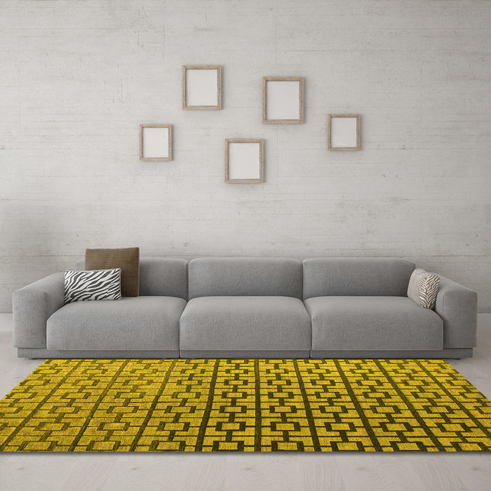 Machine Washable Abstract Yellow Modern Rug in a Living Room, wshabs4709yw