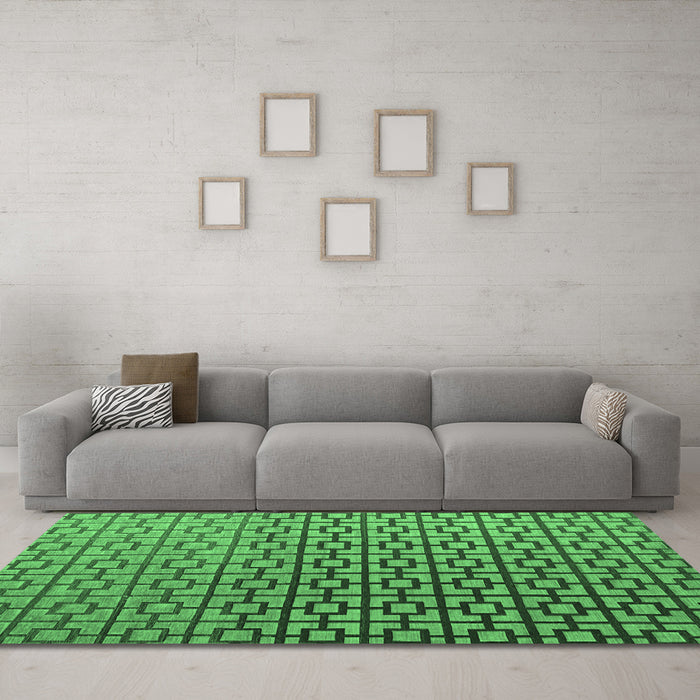 Machine Washable Abstract Emerald Green Modern Area Rugs in a Living Room,, wshabs4709emgrn