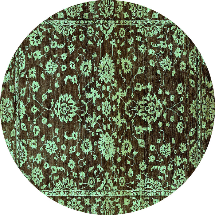 Round Machine Washable Abstract Turquoise Modern Area Rugs, wshabs470turq