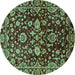 Round Machine Washable Abstract Turquoise Modern Area Rugs, wshabs470turq