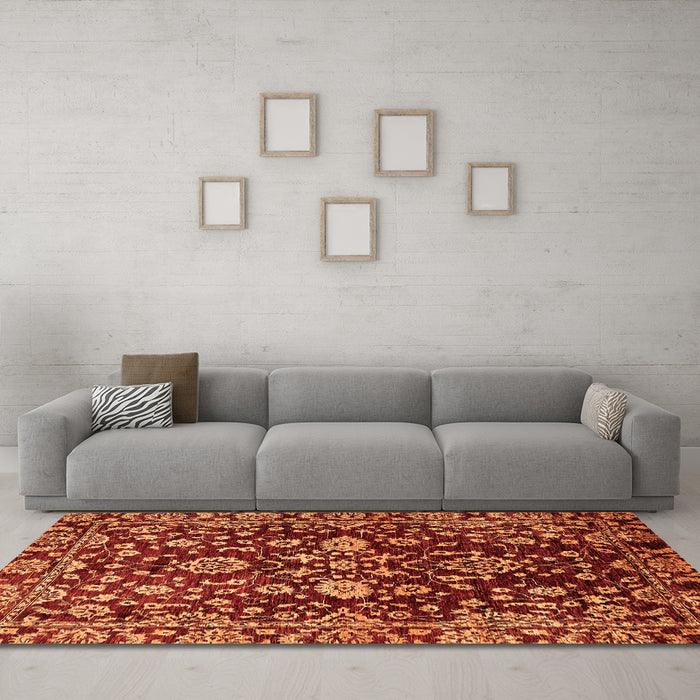 Machine Washable Abstract Orange Modern Area Rugs in a Living Room, wshabs470org