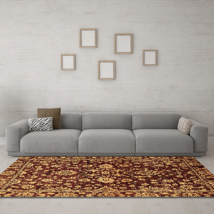 Machine Washable Abstract Brown Modern Rug in a Living Room,, wshabs470brn