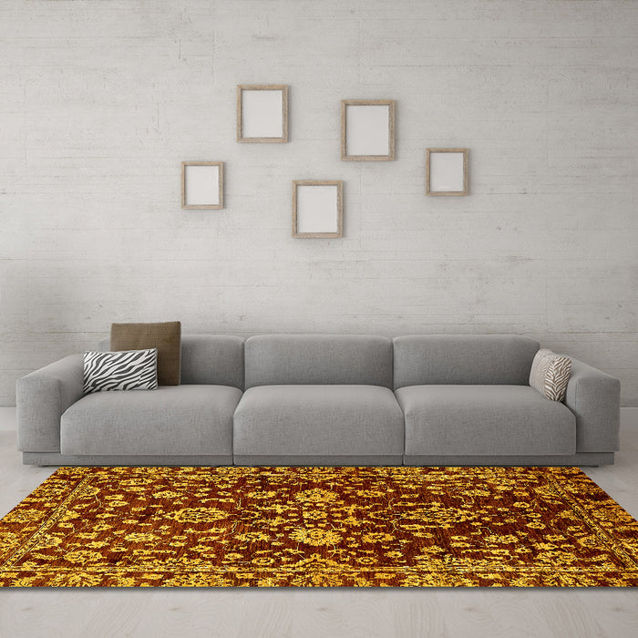 Machine Washable Abstract Yellow Modern Rug in a Living Room, wshabs470yw