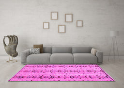 Machine Washable Abstract Pink Modern Rug in a Living Room, wshabs4711pnk