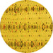 Round Abstract Yellow Modern Rug, abs4711yw