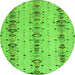 Round Machine Washable Abstract Green Modern Area Rugs, wshabs4711grn