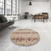 Round Machine Washable Abstract Orange Salmon Pink Rug in a Office, wshabs4711