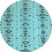 Round Machine Washable Abstract Light Blue Modern Rug, wshabs4711lblu