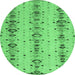 Round Machine Washable Abstract Emerald Green Modern Area Rugs, wshabs4711emgrn